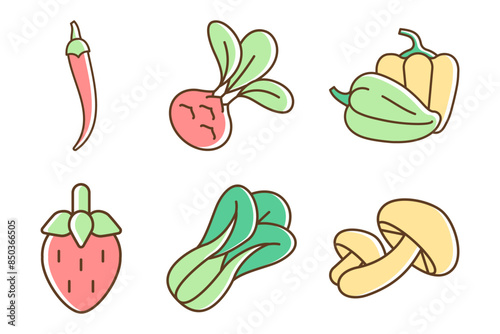 Collection of several types of vegetables such as mushrooms, pumpkin, chilies etc