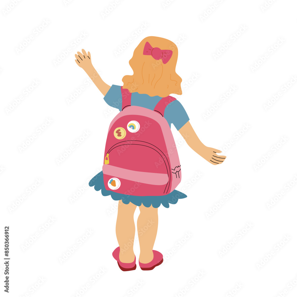 Back to school concept element, Little Girl with Childrens schoolbag. Education character. For September, teachers day holiday background. Back to school concept element, Little Girl with Childrens schoolbag. Education character. For September, teachers day holiday background.