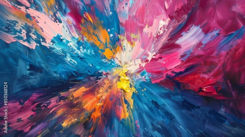 Abstract Painting With Blue, Pink, and Orange Hues