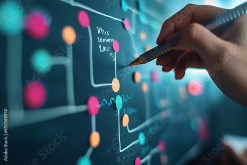 An organizational infrastructure diagram, when projected on a virtual screen, clearly outlines the backbone of effective HR management, focusing on how strategic planning and resou photo