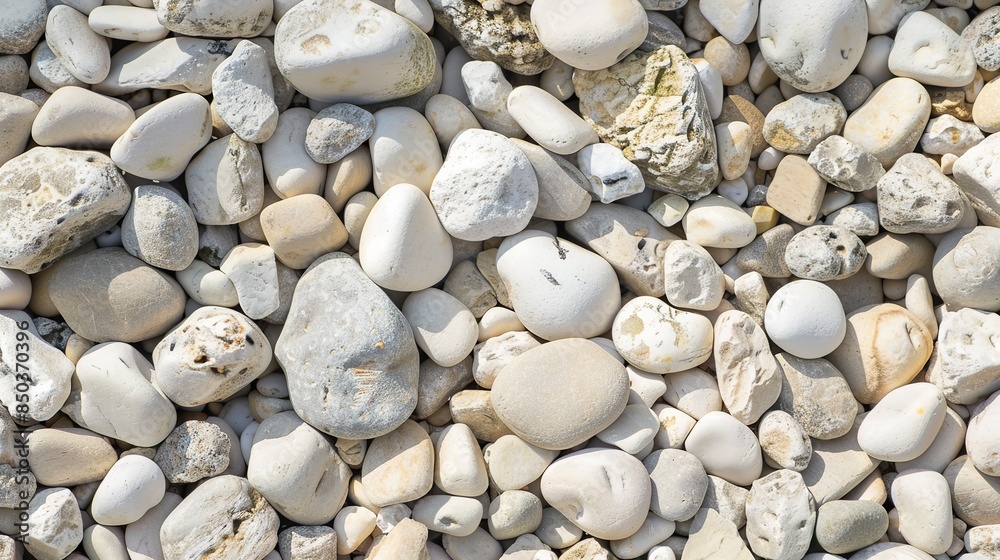 Detailed view of garden gravel, smooth pebbles, earthy tones, bright daylight. Detailed view of garden gravel, smooth pebbles, earthy tones, bright daylight.