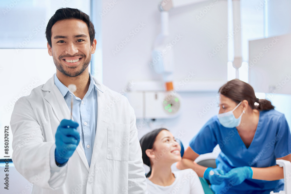 Man, dentist and toothbrush for hygiene at clinic with patient consultation, dental cleaning and teeth whitening. Smile, doctor and women for oral healthcare, demonstration and expert advice Man, dentist and toothbrush for hygiene at clinic with patient consultation, dental cleaning and teeth whitening. Smile, doctor and women for oral healthcare, demonstration and expert advice