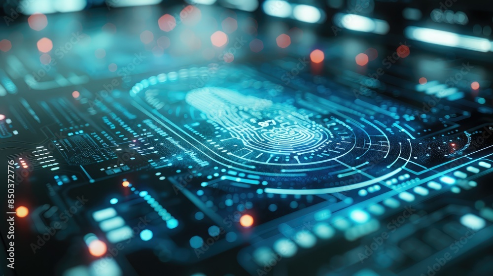 A digital identity card with encrypted biometric data. Generative AI. A digital identity card with encrypted biometric data. Generative AI.