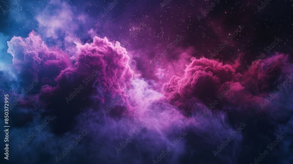 Fototapeta premium 3D render of abstract dark space background with pink and purple nebula, galaxy