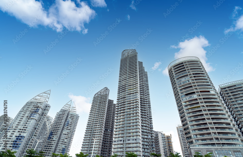 low angle view of skyscrapers in Beihai, China. low angle view of skyscrapers in Beihai, China.