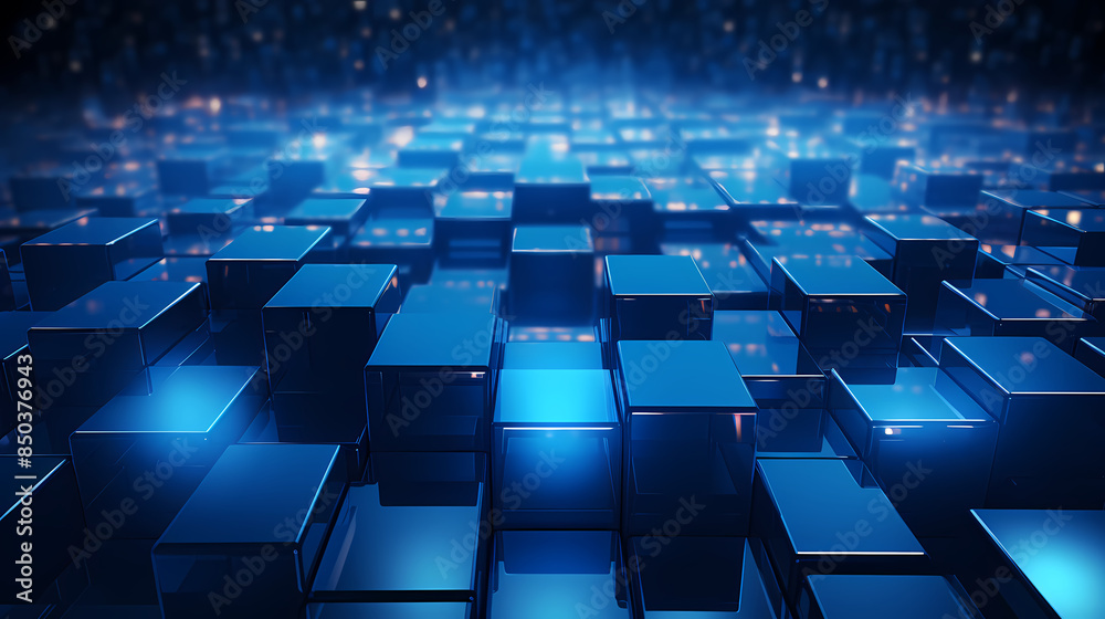 Abstract background of blue glowing cubes Abstract background of blue glowing cubes