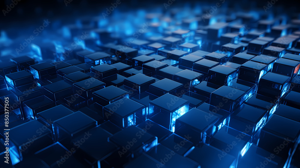 Abstract background of blue glowing cubes Abstract background of blue glowing cubes