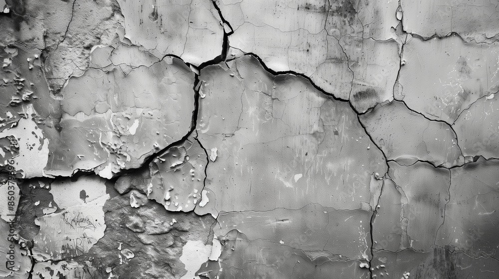 Obraz premium Cracks in the wall seem to open a door to the past, revealing the layers of time and history that lie beneath the surface.