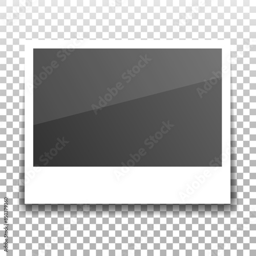 Wide vintage photo frame isolated on transparent background. Realistic retro frame with shadow. Your best moment concept. Vector illustration.
