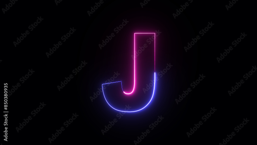 Neon letter J. Two-color looping trendy glowing neon alphabet letter J. Educational concept with neon letter Neon letter J. Two-color looping trendy glowing neon alphabet letter J. Educational concept with neon letter