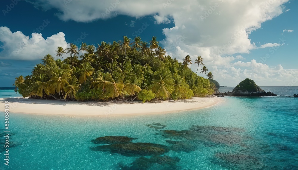 Fototapeta premium Tropical island with sandy beach and pristine water
