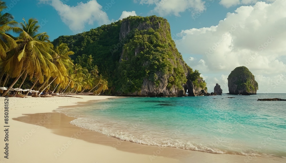 Fototapeta premium Tropical island with sandy beach and pristine water