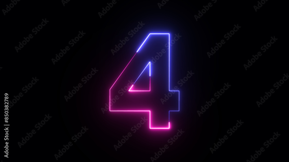 Glowing neon number 4. Two-color looping trendy glowing neon numeric number four. Educational mathematics concept with neon letter Glowing neon number 4. Two-color looping trendy glowing neon numeric number four. Educational mathematics concept with neon letter