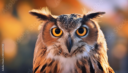 Close-up portrait of owl. Beautiful animal plumage and eyes. Wild bird. Animals and wildlife