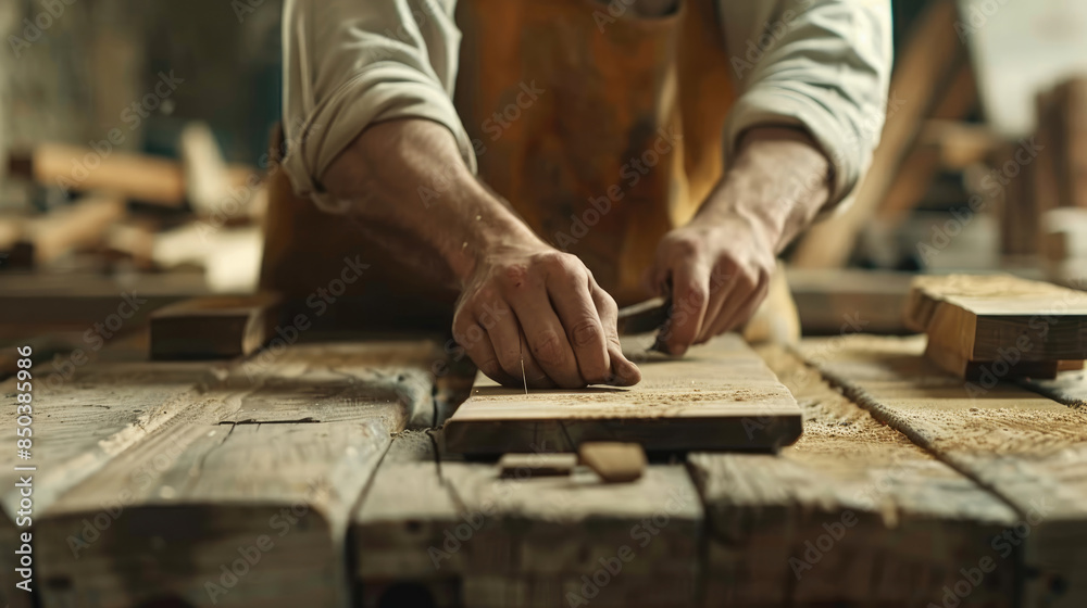 Close-Up of Craftsman at Work in Small Furniture Manufacturing Close-Up of Craftsman at Work in Small Furniture Manufacturing