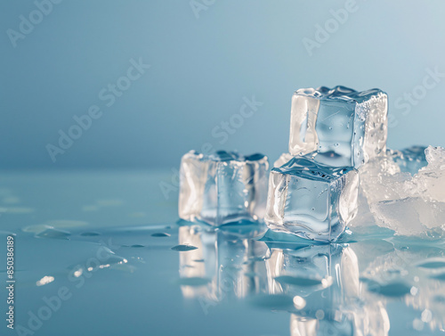a group of ice cubes on a reflective surface photo