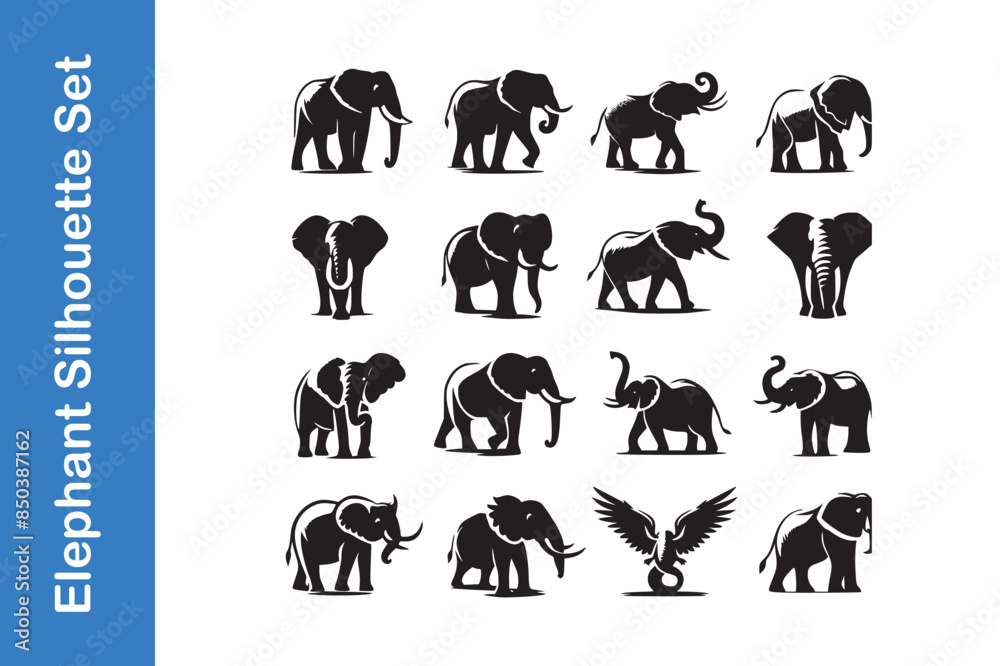 Obraz premium Elephant Silhouette Set with vector collections