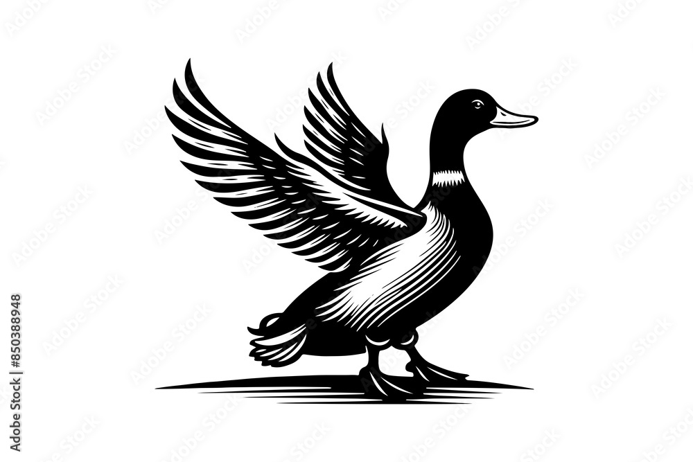 Fototapeta premium elegant black silhouette style duck logo template vector illustration art isolated on transparent background - Generative AI