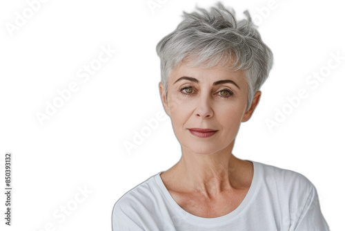 A gorgeous mature woman looking at the camera on a transparent background