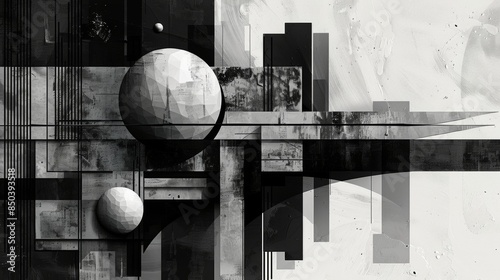 Harmony of shapes and lines in a black abstract geometric composition.