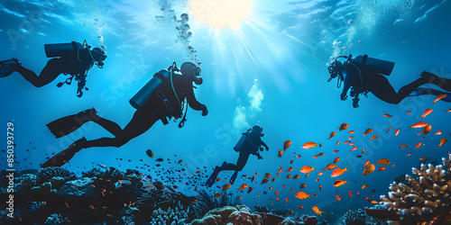 Wallpaper Mural scuba divers exploring an underwater world Torontodigital.ca