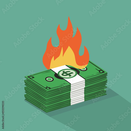 Burning money, Bankruptcy, financial crisis and inflation concept Wasting money Finance vector illustration