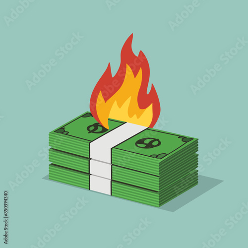 Burning money, Bankruptcy, financial crisis and inflation concept Wasting money Finance vector illustration