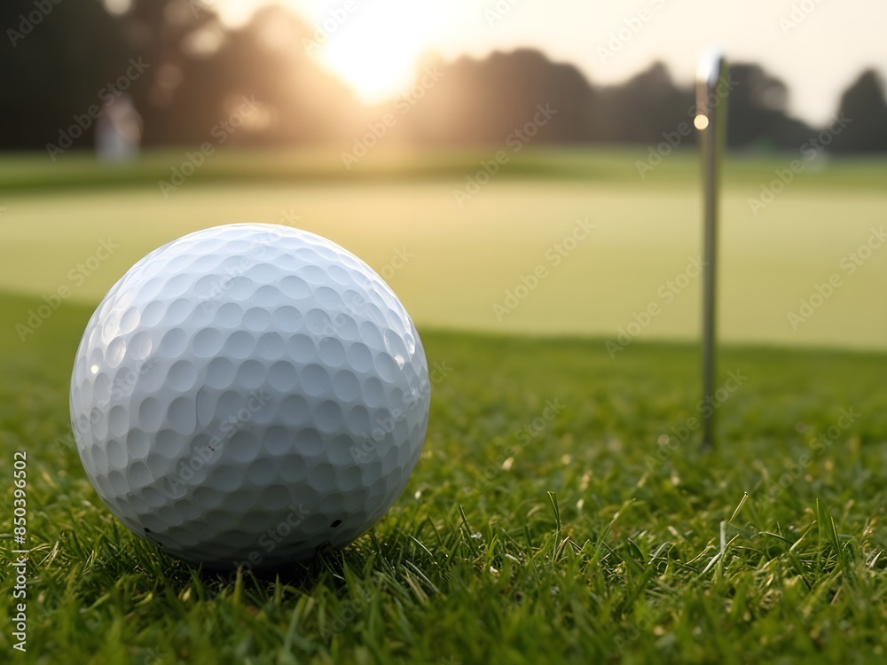 Golf ball lying on the pristine green grass Golf ball lying on the pristine green grass