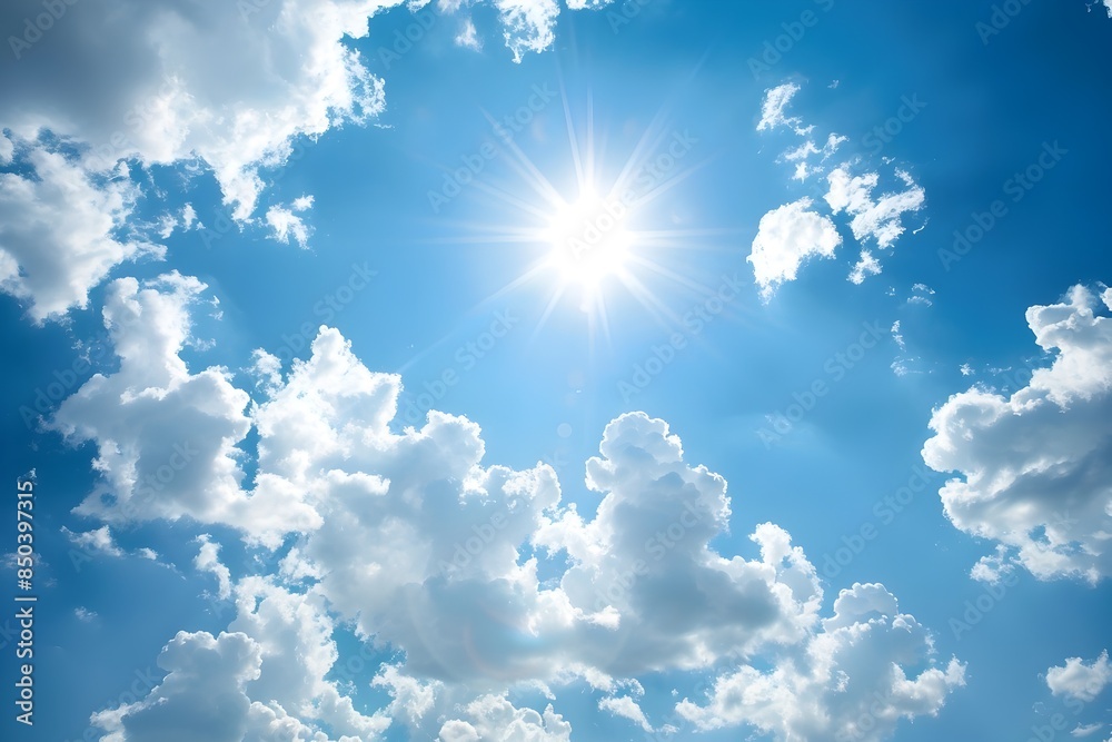 Idyllic Blue Sky with Dramatic Clouds and Radiant Sunlight Shining Through Idyllic Blue Sky with Dramatic Clouds and Radiant Sunlight Shining Through