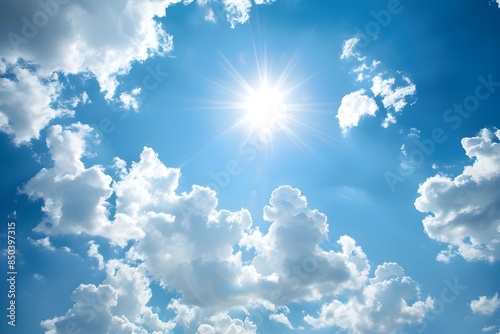 Idyllic Blue Sky with Dramatic Clouds and Radiant Sunlight Shining Through