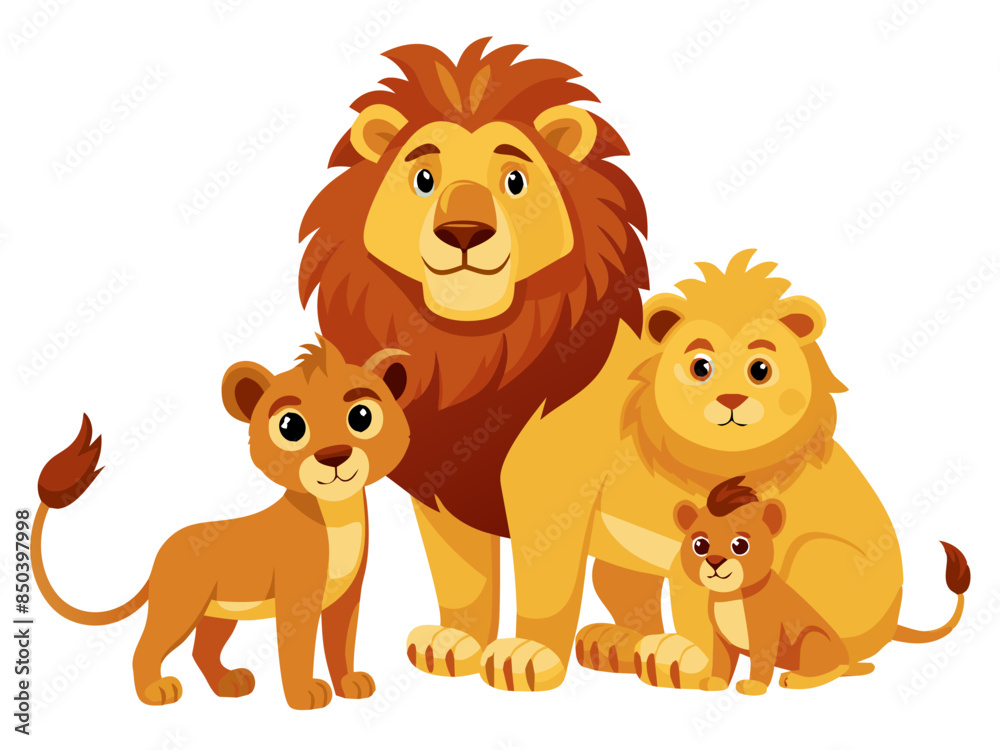 Obraz premium Lion vector illustration, cute animal vector illustration, Lion illustration vector, cute Lion cartoon illustration