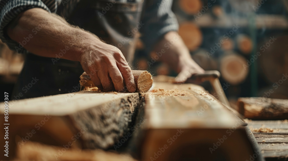 Close-Up of Craftsman at Work in Small Furniture Manufacturing