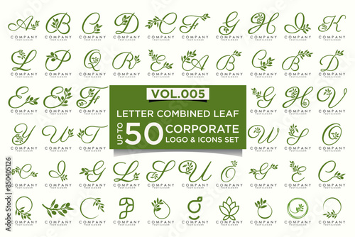 creative leaf and letter logo icon set.