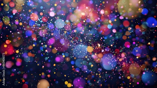 An explosion of multicolored bokeh lights against a dark background, creating a lively and energetic visual effect.