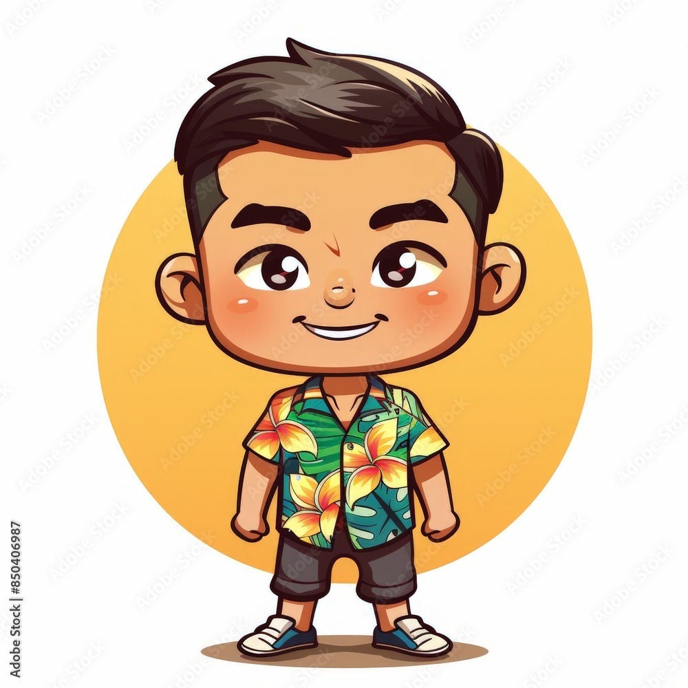 cute man cartoon wear hawai shirt cute man cartoon wear hawai shirt