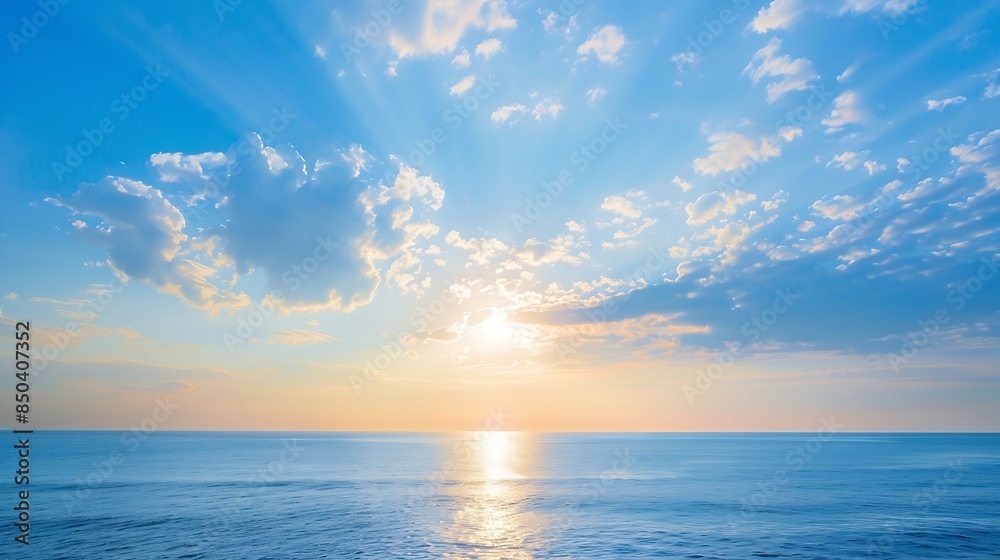 Obraz premium SunsetBlue sea and blue sky with clouds nature background : Generative AI