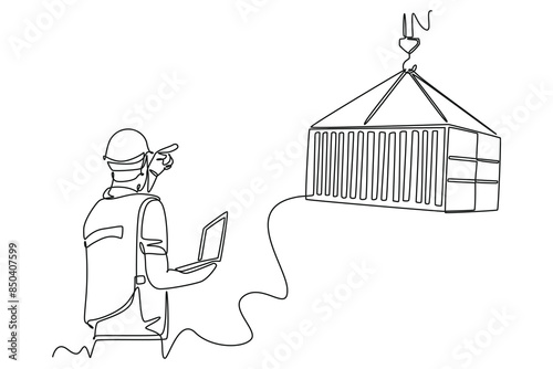 International logistics and cargo delivery concept. Single line draw design vector graphic illustration.