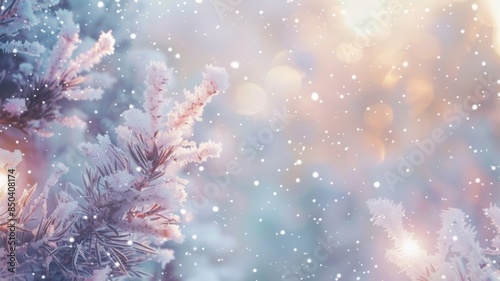 Winter snow background,, with beautiful light and snowflakes , beautiful bokeh circles, banner format, a place to copy.  © Марина Терехова