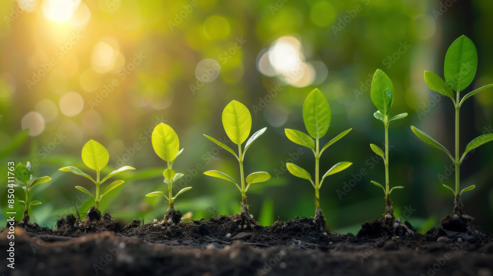 Young plants growing in a row Young plants growing in a row