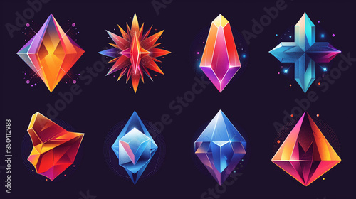 set of neon shapes on black