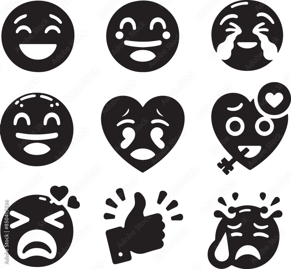 set of emoji in silhouette style set of emoji in silhouette style