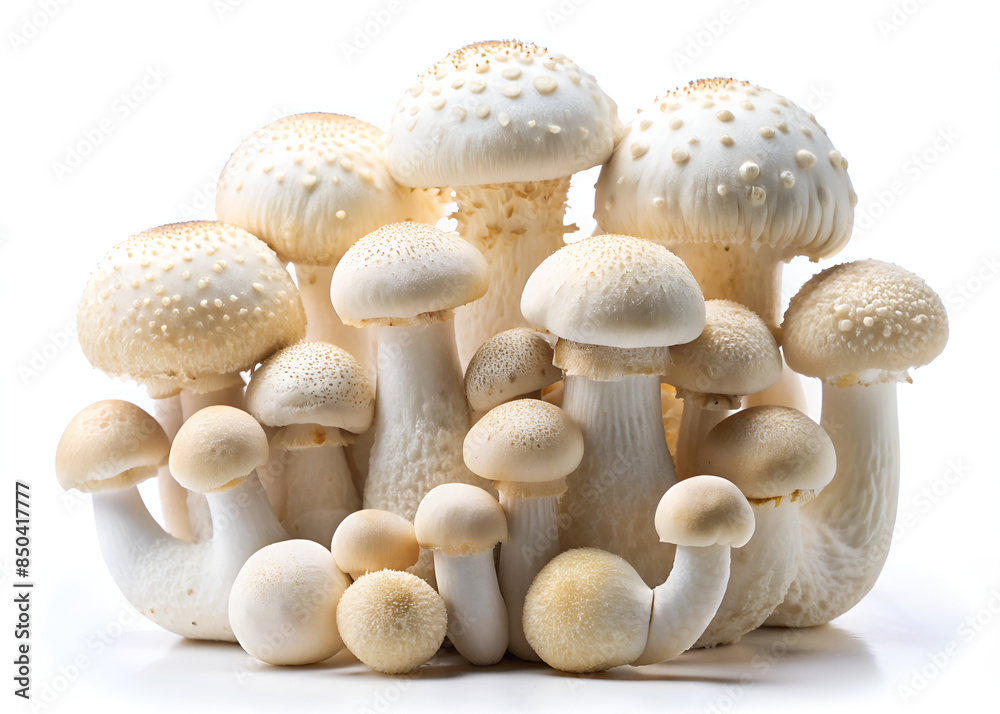 group of white mushrooms isolated on white background group of white mushrooms isolated on white background