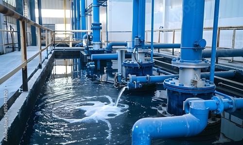aerated activated sludge tank at a waste water treatment plant. Clean water, Generative AI