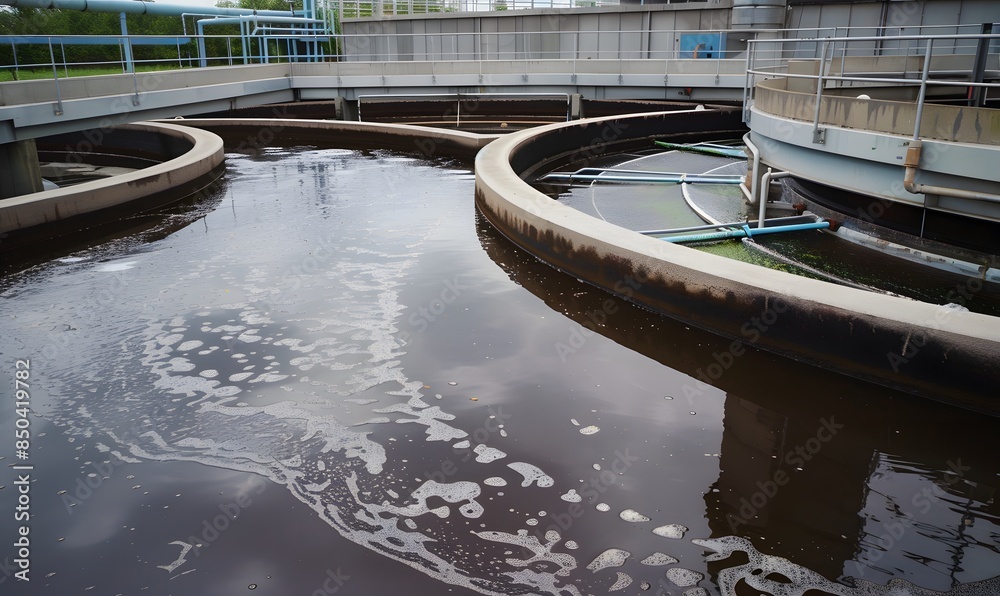 aerated activated sludge tank at a waste water treatment plant. Clean water, Generative AI aerated activated sludge tank at a waste water treatment plant. Clean water, Generative AI