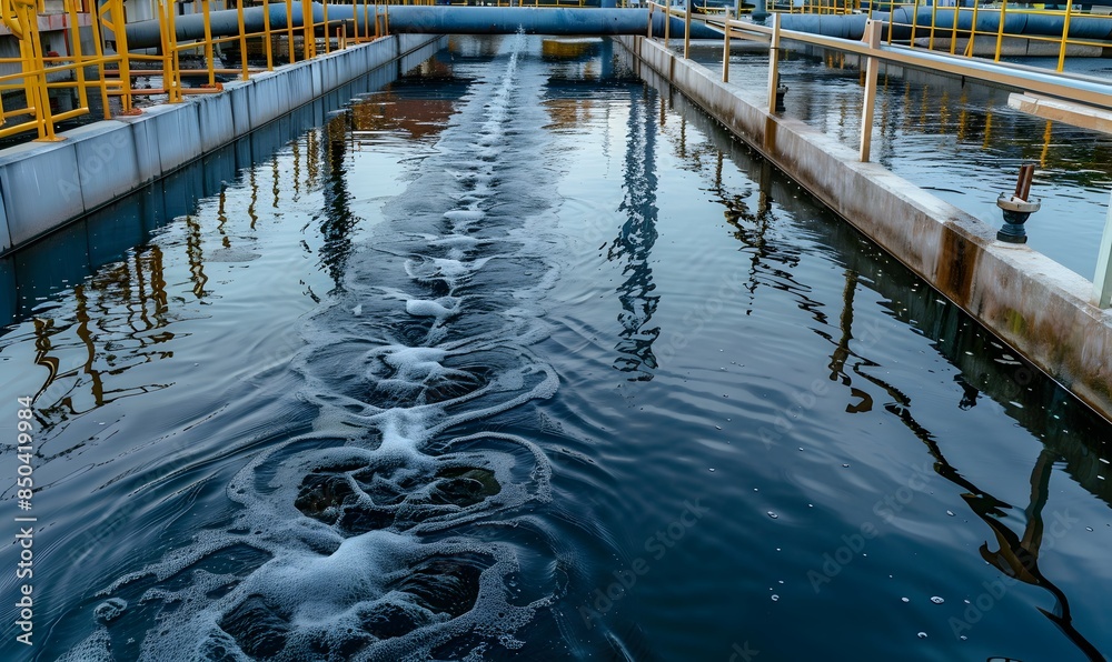 aerated activated sludge tank at a waste water treatment plant. Clean water, Generative AI aerated activated sludge tank at a waste water treatment plant. Clean water, Generative AI