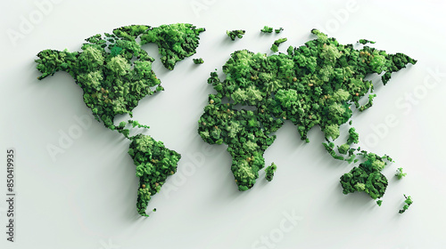 World Map Shaped By Forests Highlighting Nature Conservation photo