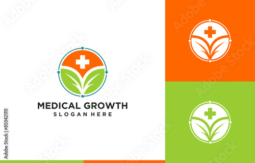 medical growth leaf bio circle logo design