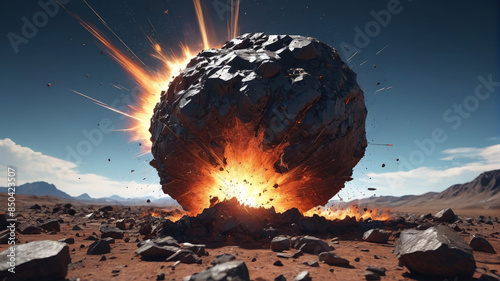 Terrifying moment as a meteorite slams into Earth, unleashing a shockwave of destruction and upheaval, Generative AI photo