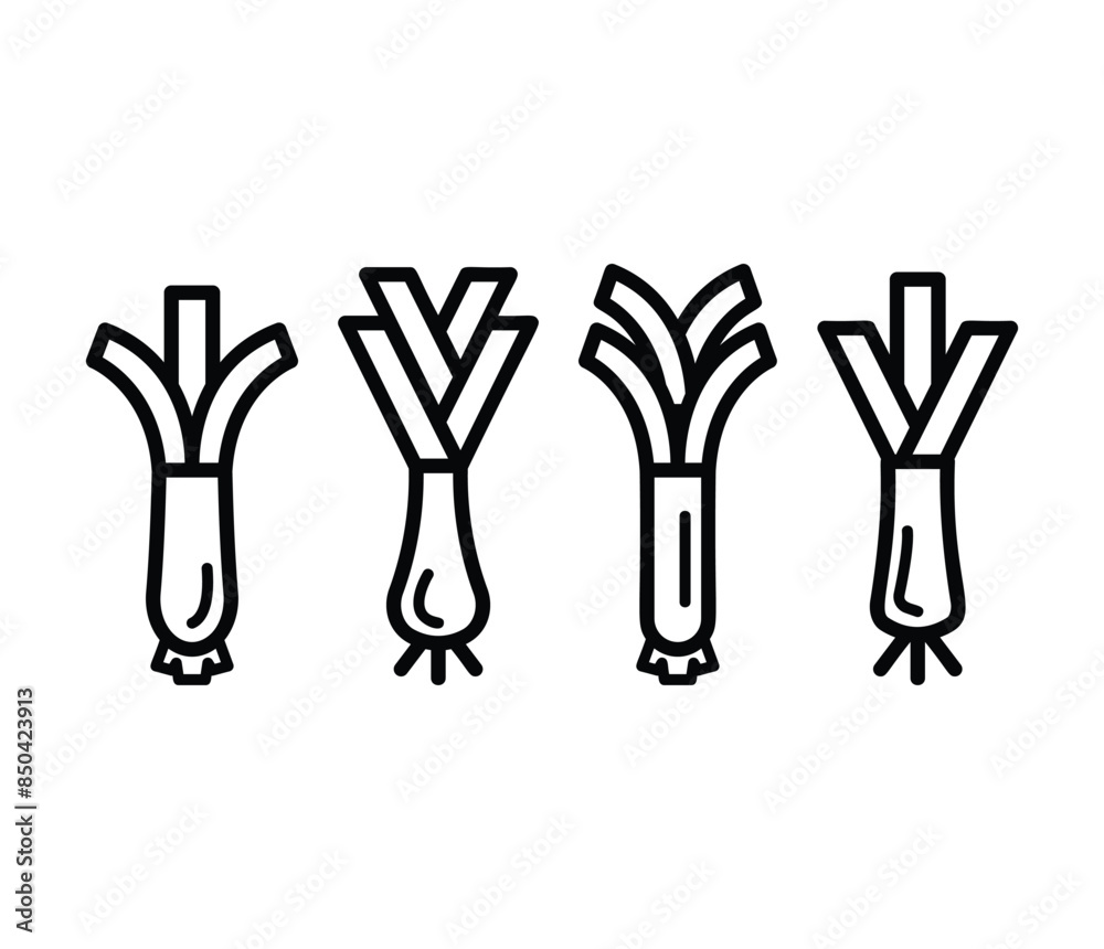 leek onion leaves fresh icons symbol vector design simple line black white illustration color sets leek onion leaves fresh icons symbol vector design simple line black white illustration color sets