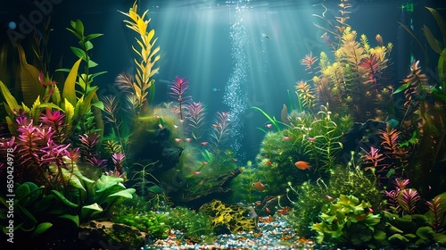 image of underwater landscape nature forest style aquarium tank with a variety of aquatic plants inside : Generative AI
